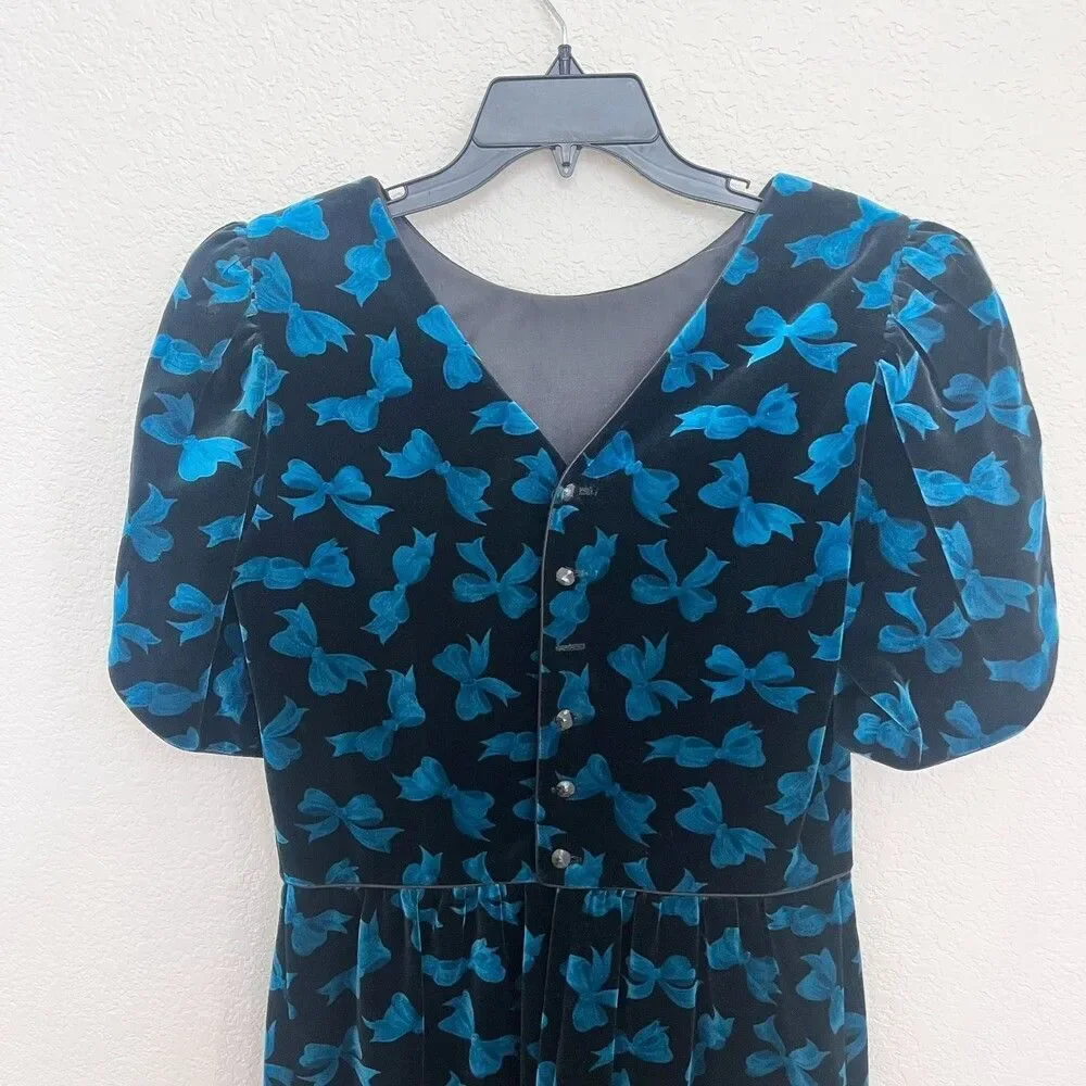 Vintage Lanz Originals Bows Velvet Dress Sz 12